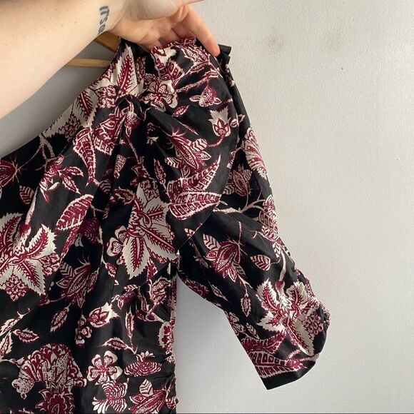 Isabel Marant dark brown red floral Lilia one shoulder ruffle cotton mini dress - Picture 4 of 8